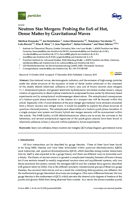 (PDF) Neutron Star Mergers: Probing the EoS of Hot, Dense Matter by ...