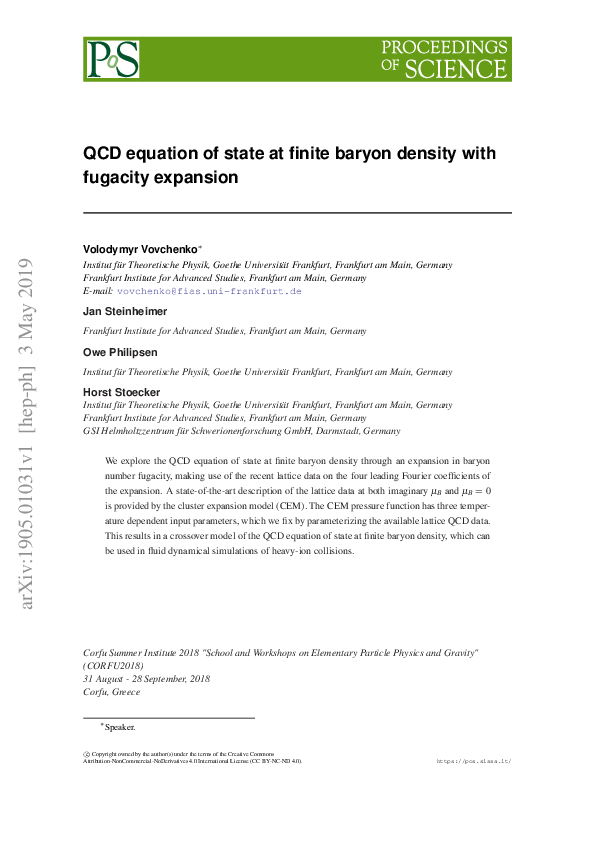 (PDF) QCD equation of state at finite baryon density with fugacity ...