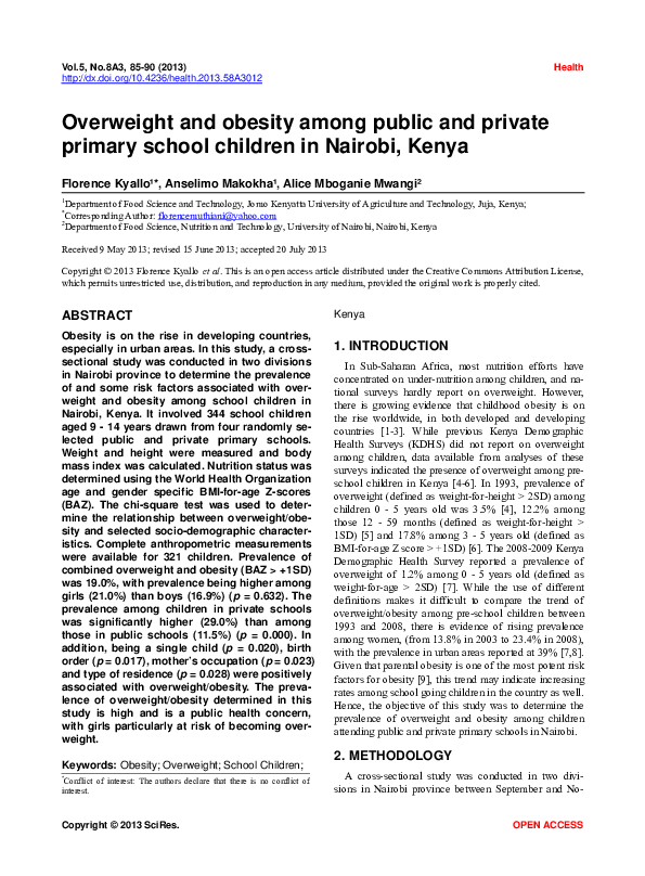 (PDF) Overweight and obesity among public and private primary school ...