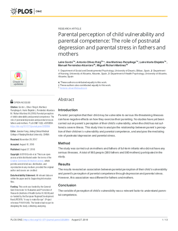 (PDF) Parental perception of child vulnerability and parental ...