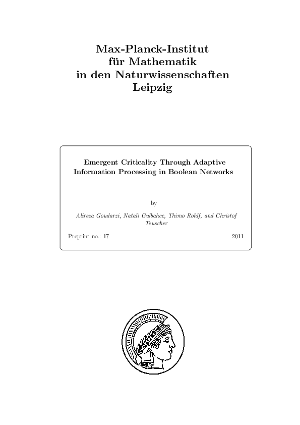 Max Planck Institut Für Mathematik In Den Naturwissenschaften (PDF) Max-Planck-Institut für Mathematik in den Naturwissenschaften Leipzig
