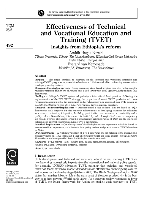 (PDF) Effectiveness of Technical and Vocational Education and Training ...