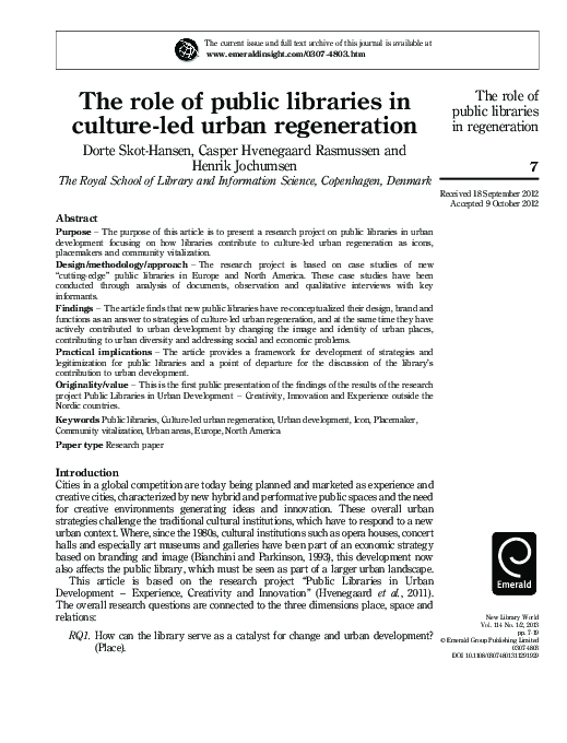 (PDF) The role of public libraries in culture-led urban regeneration