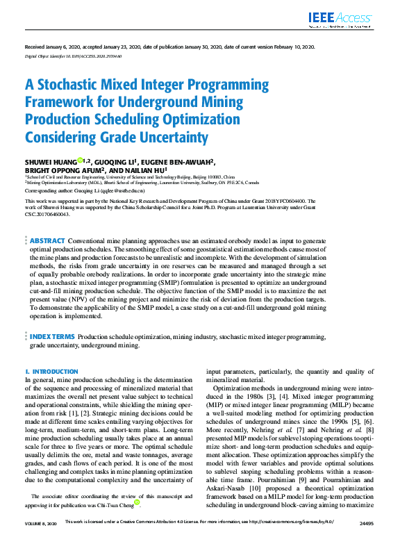 (PDF) Stochastic Mixed Integer Programming for Optimizing Underground ...