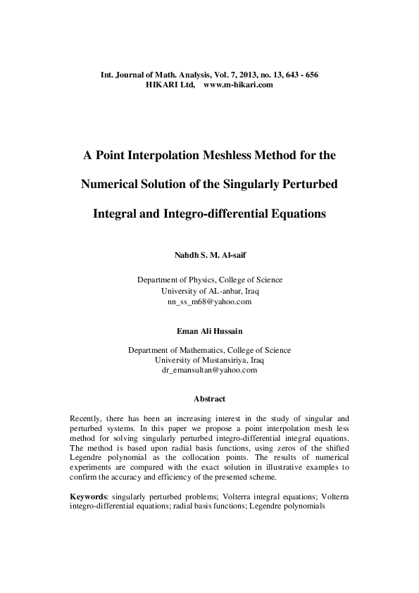 (PDF) A point interpolation meshless method for the numerical solution ...