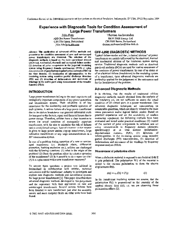(PDF) Experience with diagnostic tools for condition assessment of ...