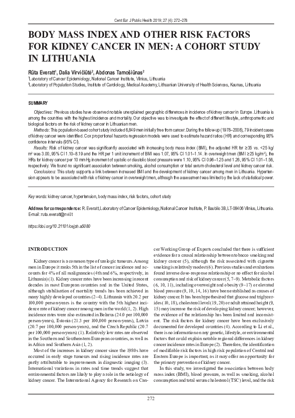 (PDF) Body mass index and other risk factors for kidney cancer in men ...