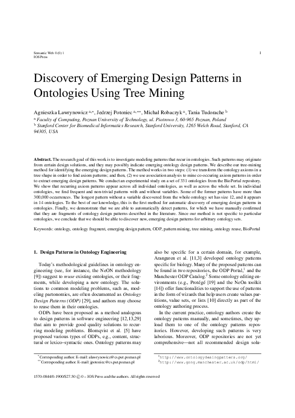 (PDF) Discovery of emerging design patterns in ontologies using tree mining