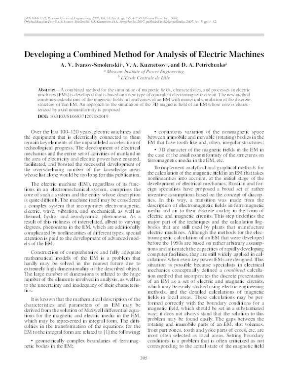 (PDF) Developing a combined method for analysis of electric machines