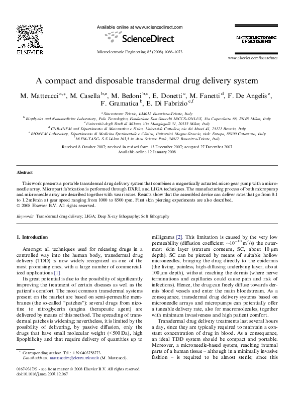 (PDF) A compact and disposable transdermal drug delivery system M