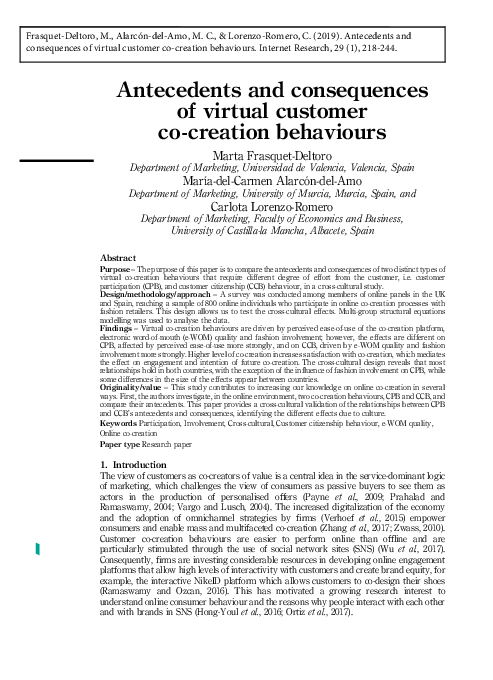 (PDF) Antecedents and consequences of virtual customer co-creation ...
