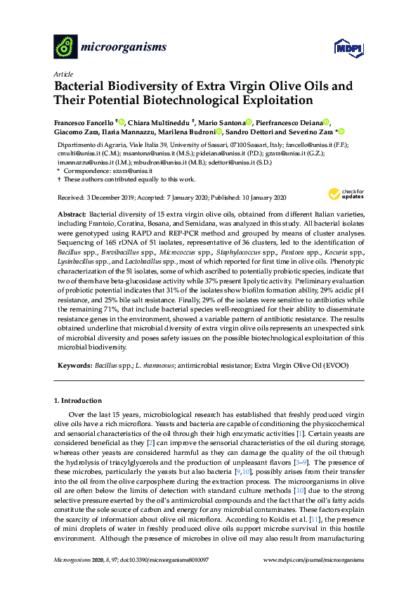 (PDF) Bacterial Biodiversity of Extra Virgin Olive Oils and Their ...