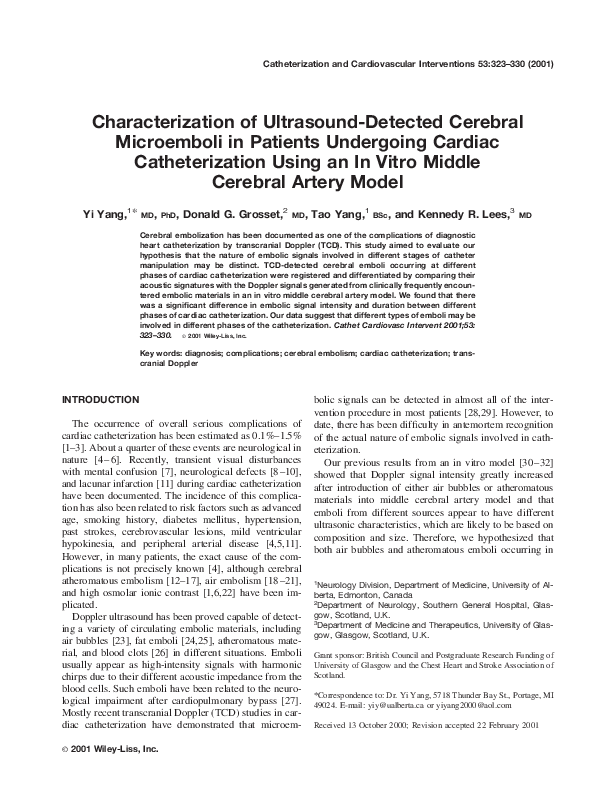 (PDF) Characterization of ultrasound-detected cerebral microemboli in ...