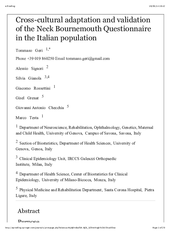 (PDF) Cross-cultural adaptation and validation of the Neck Bournemouth ...