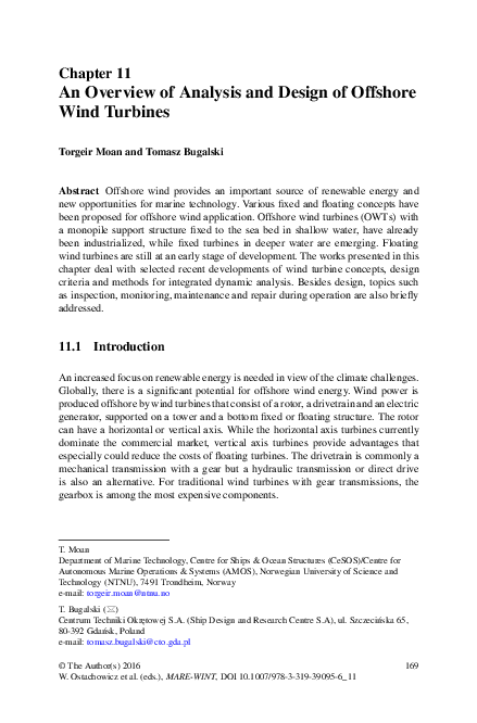 (PDF) An Overview of Analysis and Design of Offshore Wind Turbines