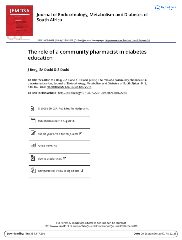 (PDF) The role of a community pharmacist in diabetes education