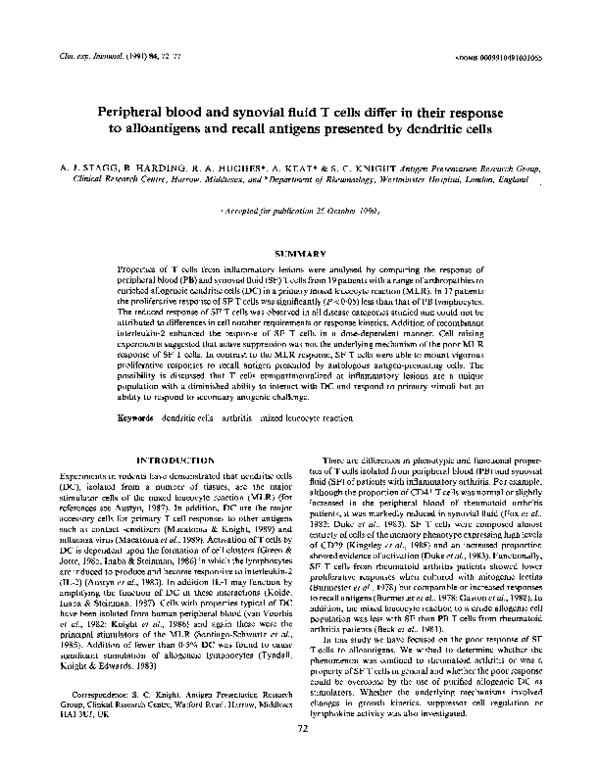 (PDF) Peripheral blood and synovial fluid T cells differ in their ...