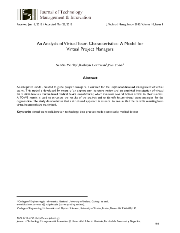 (PDF) An Analysis of Virtual Team Characteristics: A Model for Virtual ...