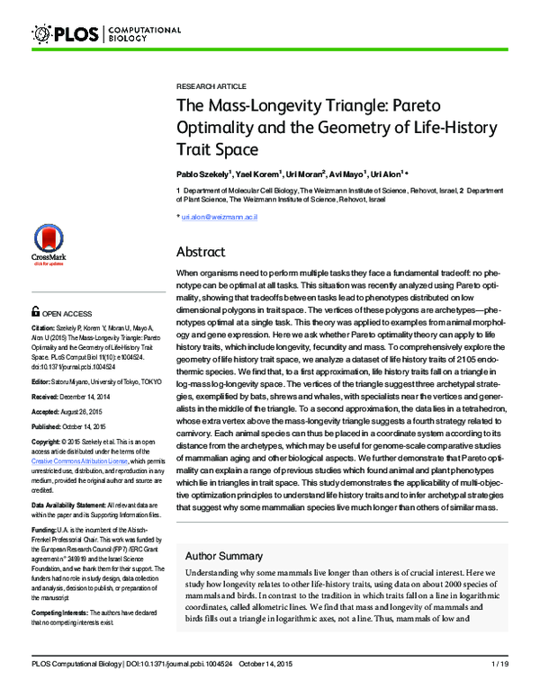 (PDF) The Mass-Longevity Triangle: Pareto Optimality and the Geometry ...
