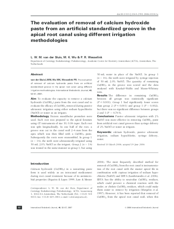 (PDF) The evaluation of removal of calcium hydroxide paste from an ...