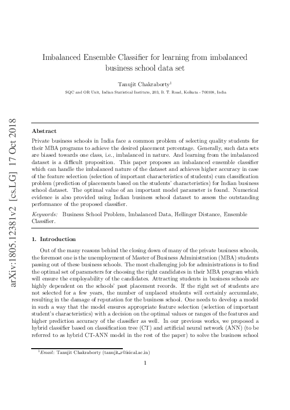 (PDF) Imbalanced Ensemble Classifier for Learning from Imbalanced ...
