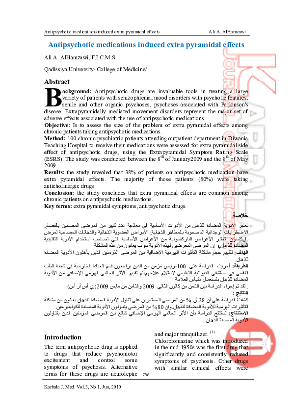 (PDF) Antipsychotic medications induced extra pyramidal effects Ali