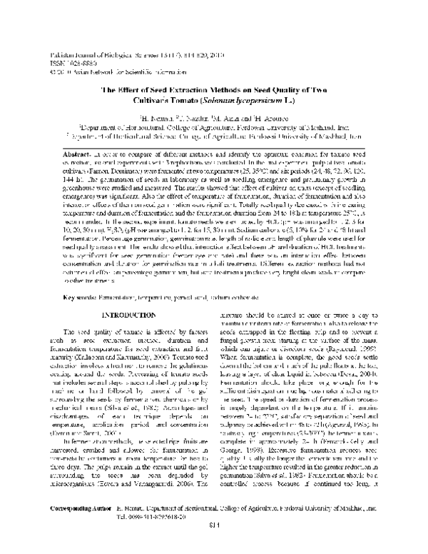 (PDF) The Effect of Seed Extraction Methods on Seed Quality of Two