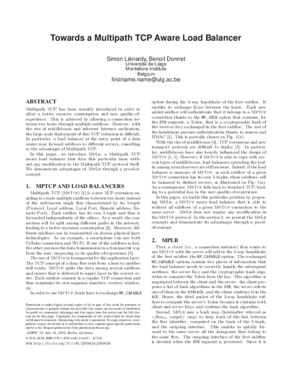 (PDF) Towards a Multipath TCP Aware Load Balancer