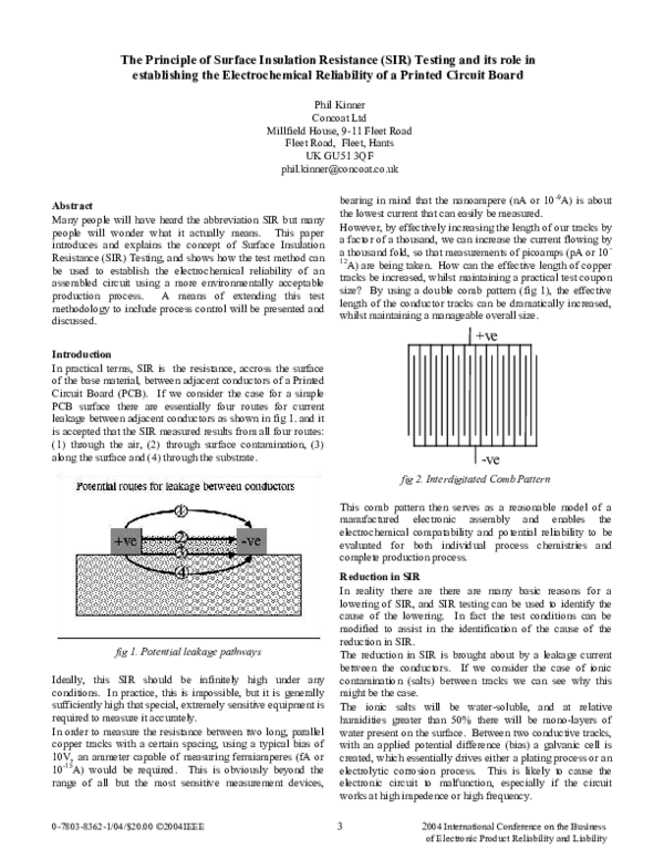 (PDF) The principle of surface insulation resistance (SIR) testing and