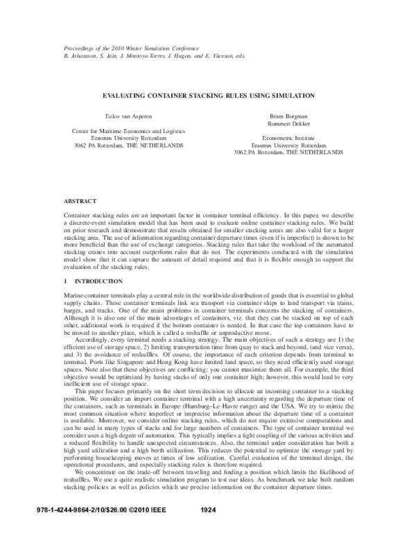 (PDF) Evaluating container stacking rules using simulation Rommert