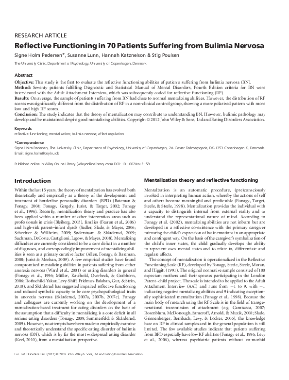 (PDF) Reflective functioning in 70 patients