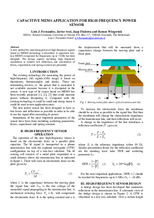 (PDF) Capacitive MEMS application for high frequency power sensor