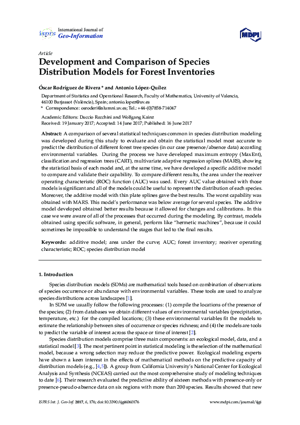 (PDF) Development and Comparison of Species Distribution Models for ...