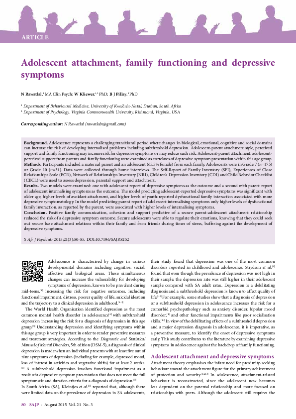 (PDF) Adolescent attachment, family functioning and depressive symptoms