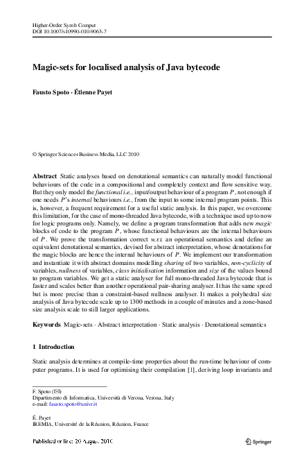 (PDF) Magic-sets for localised analysis of Java bytecode