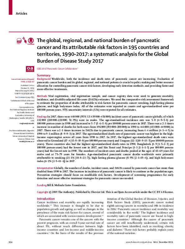 (PDF) The global, regional, and national burden of pancreatic cancer ...