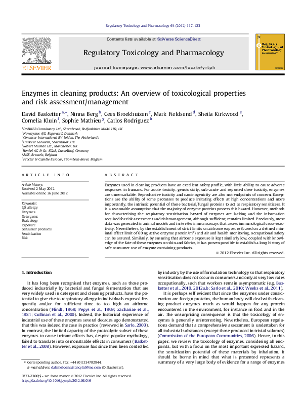 (PDF) Enzymes in cleaning products: An overview of toxicological ...