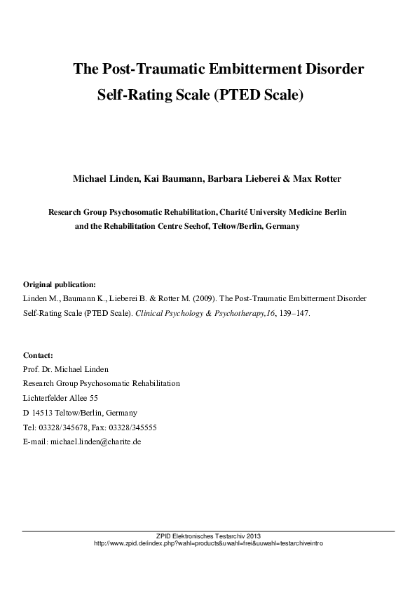 (PDF) [PDF]PTED-Scale - Post-Traumatic Embitterment Disorder ... - ZPID