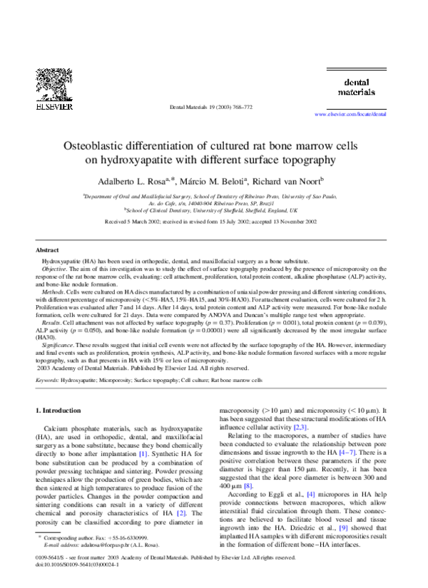(PDF) Osteoblastic differentiation of cultured rat bone marrow cells on ...