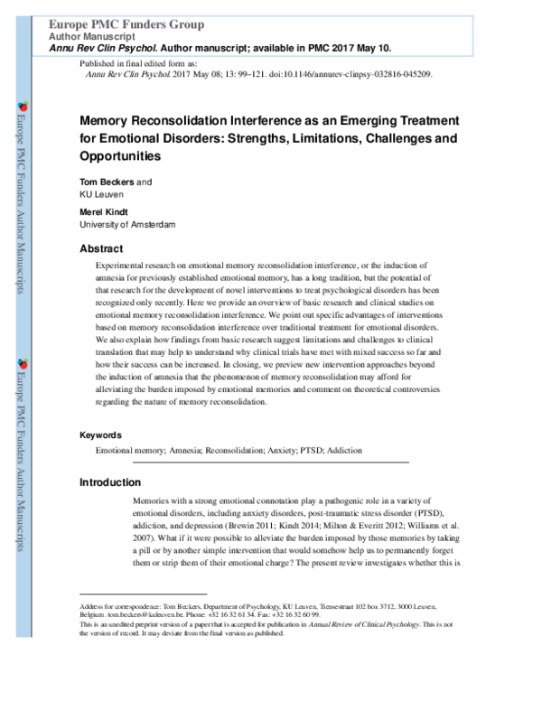 (PDF) Faculty of 1000 evaluation for Memory reconsolidation ...