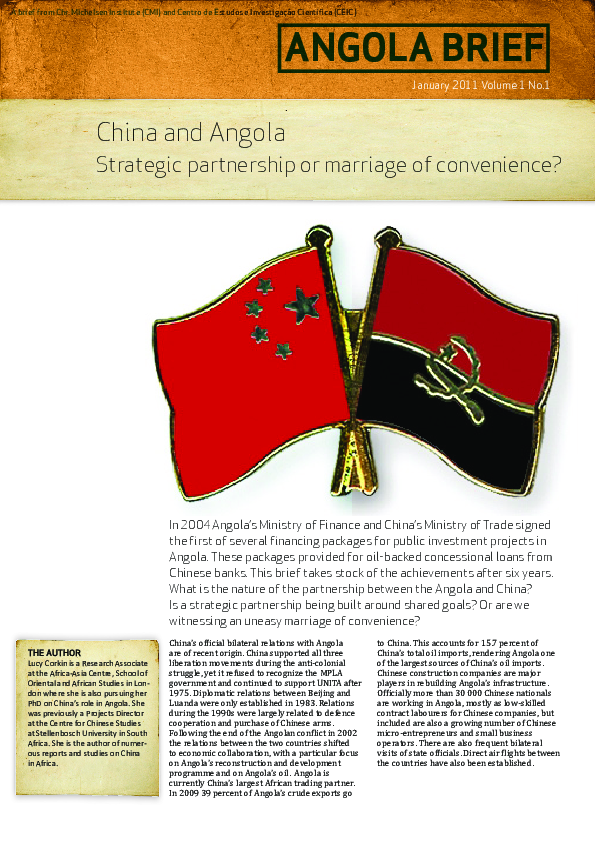 (PDF) China and Angola - Strategic partnership or marriage of convenience?