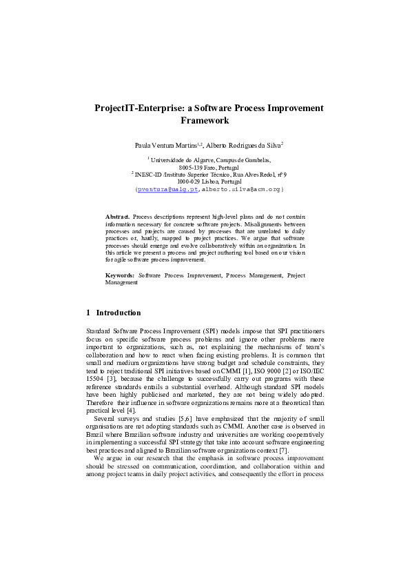 (PDF) ProjectIT-Enterprise: a Software Process Improvement Framework