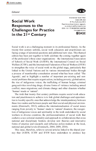 (PDF) Social Work Responses to the Challenges for Practice in the 21st ...