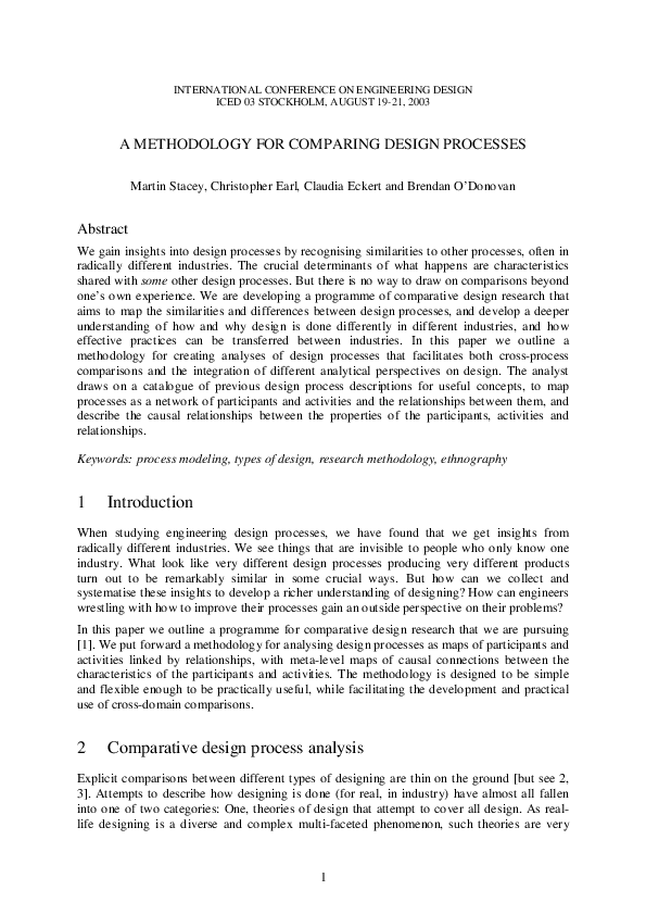 (PDF) A methodology for comparing design processes