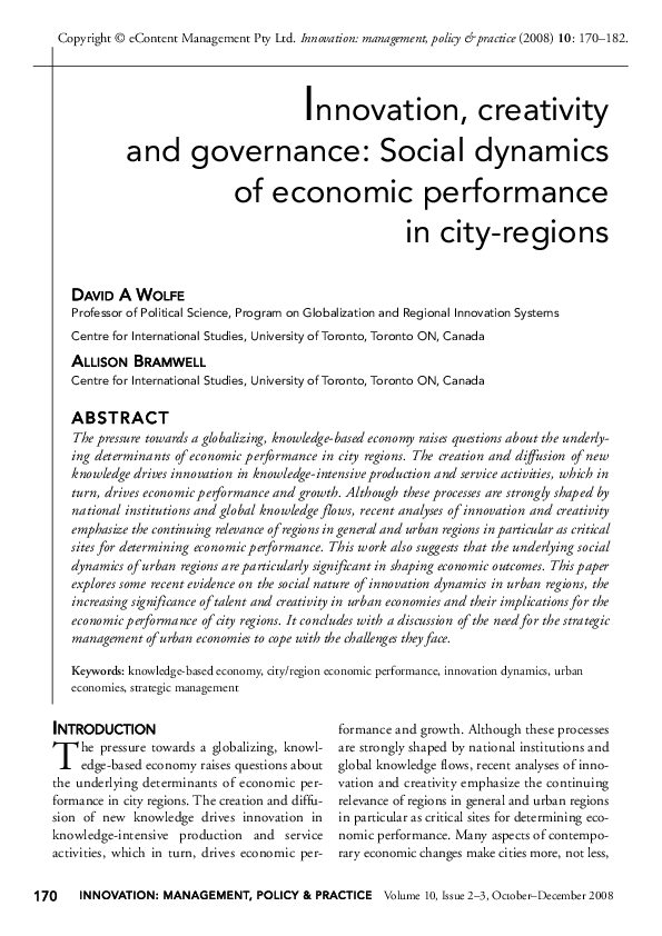 (PDF) Innovation, creativity and governance: Social dynamics of ...
