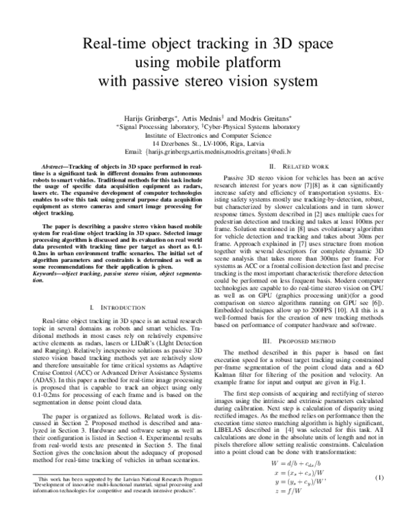 (PDF) Real-time Object Tracking in 3D Space Using Mobile Platform with ...
