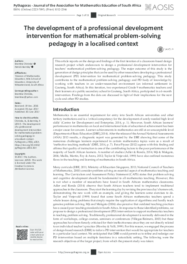 (PDF) The development of a professional development intervention for ...