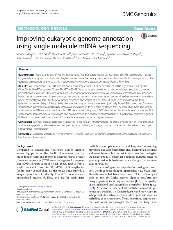 (PDF) Improving eukaryotic genome annotation using single molecule mRNA ...