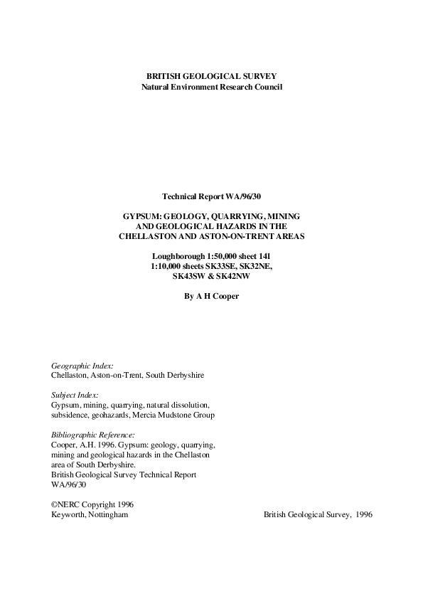 (PDF) Gypsum geology, quarrying, mining and geological hazards in the Chellaston and Astonon