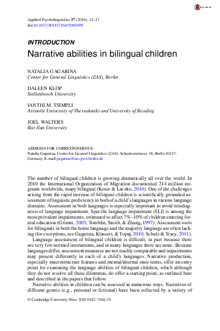 (PDF) Narrative abilities in bilingual children